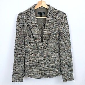 Escada Fantasy Tweed Sandstone Multicolor Single Button Blazer Jacket 34 4